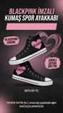 Siyah Black Pink Heart  Baskılı Bağcıklı  Convers
