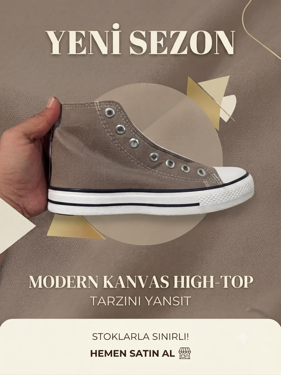 Açık Kahverengi Hıgh Top  Unisex Bağcıklı Convers