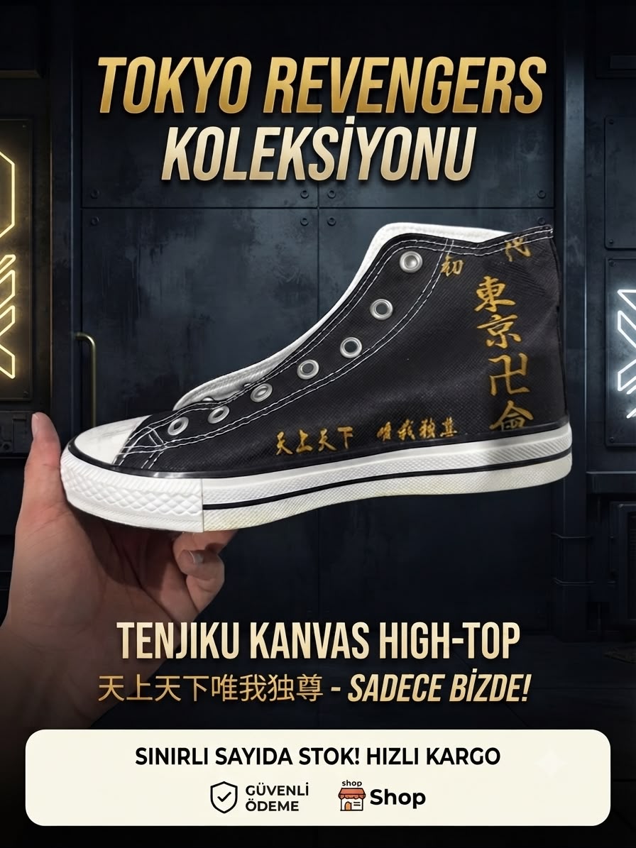 Siyah Tokyo Baskılı   Unisex Bağcıklı Convers