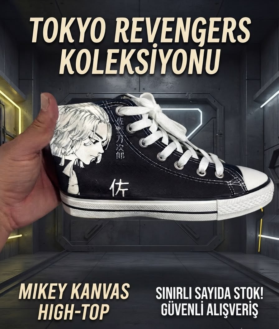 Siyah Anime Tokyo Mıkey Baskılı Unisex Bağcıklı Convers