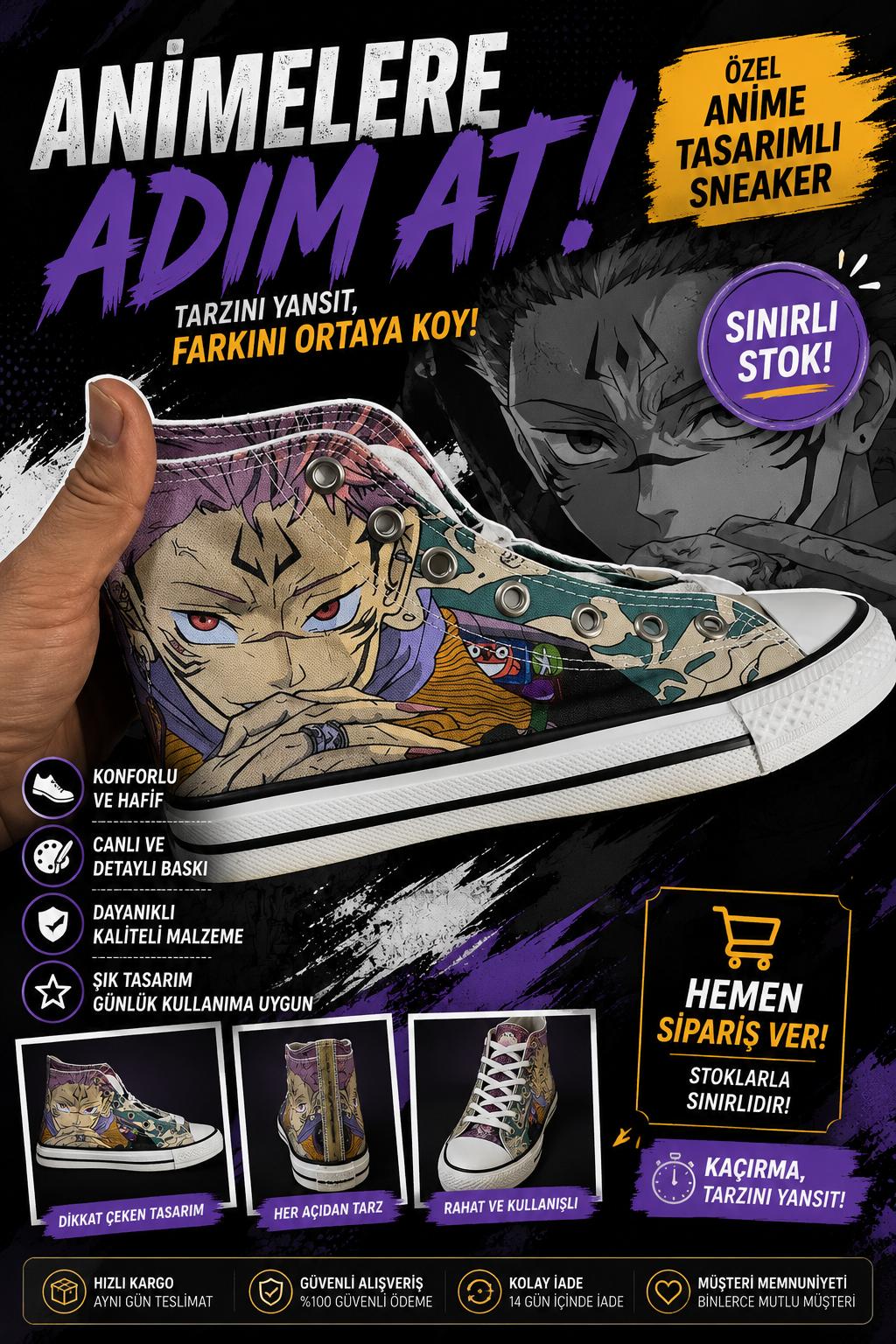 Anime Hırıhıko Arakı Baskılı Unisex Bağcıklı Convers