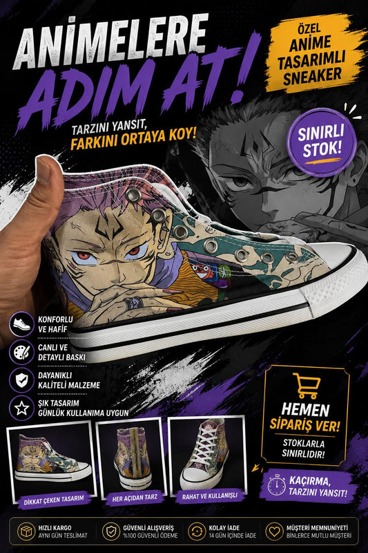 Anime Hırıhıko Arakı Baskılı Unisex Bağcıklı Convers