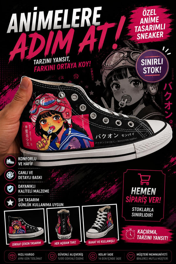 Siyah Kıtty Baby Baskılı Unisex Bağcıklı Convers