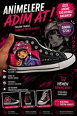 Siyah Kıtty Baby Baskılı Unisex Bağcıklı Convers
