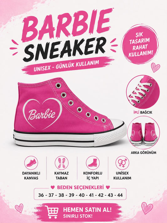Pembe Barbie Baskılı Bağcıklı  Convers