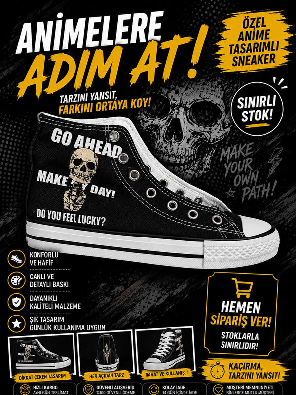 Siyah Go Ahead Baskılı Unisex Bağcıklı Convers