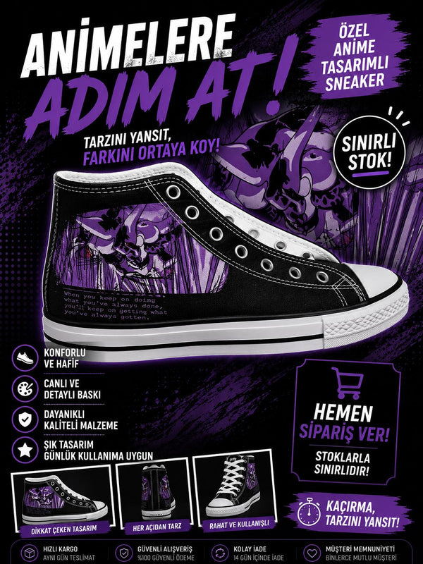 Siyah Dark Anime Göz  Baskılı Unisex Bağcıklı Convers