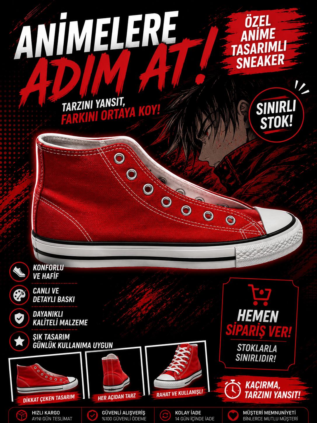 Kırmızı Canvas Unisex Bağcıklı Convers