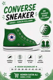 Yeşil  Unisex Baskılı  Bağcıklı  Convers