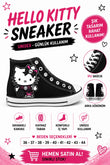 Siyah Kurukafa Hellokıtty Unisex Baskılı  Bağcıklı  Convers