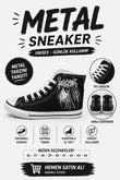 Siyah Metal Baskılı Unisex Bağcıklı  Convers