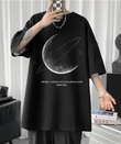 Crescent Saturn Baskılı Siyah Unisex Oversize T-shirt