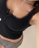Siyah Dantelli Retro Bluz Crop