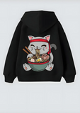 Cute Cat Ramen Tasarım Unisex Oversize Kapşonlu Hoodie Sweatshirt