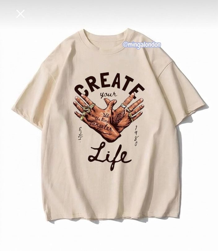 Create Your Life 1980 Baskılı Bej T-Shirt