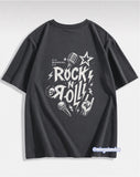 Rock In Roll Sırt Baskılı Füme T-Shirt