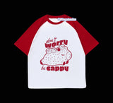 Kırmızı Reglan Kol Don't Worry Be Cappy Baskılı T-Shirt