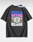 World The Hearts Sırt Baskılı Füme T-Shirt