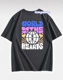World The Hearts Sırt Baskılı Füme T-Shirt