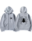 Dangerous Spider Ön-Arka Baskılı Oversize Fermuarlı Gri Unisex Kapüşonlu Hırka