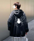 Dangerous Spider Ön-Arka Baskılı Oversize Fermuarlı Siyah Unisex Kapüşonlu Hırka