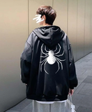 Dangerous Spider Ön-Arka Baskılı Oversize Fermuarlı Siyah Unisex Kapüşonlu Hırka