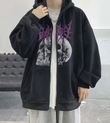 Deathless Skull Baskılı Oversize Fermuarlı Siyah Unisex Kapüşonlu Hırka