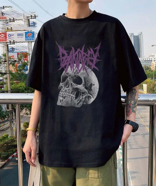 Deathless Skull Baskılı Siyah Unisex Oversize T-shirt