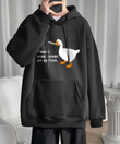 Duck Peace Baskılı Siyah Unisex Oversize Kapüşonlu Sweatshirt