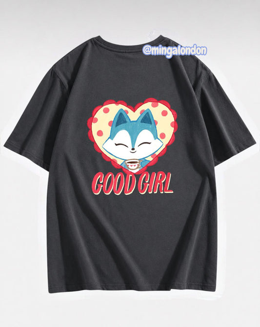 Good Girl Sırt Baskılı Füme T-Shirt