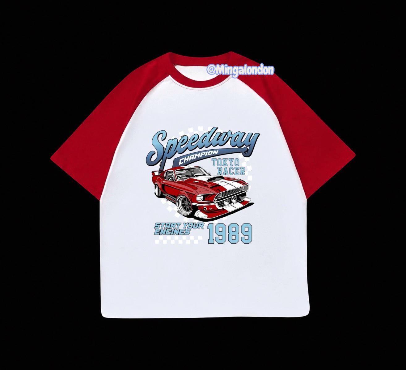 Kırmızı Reglan Kol Speedway Champıon 1989 Baskılı T-Shirt