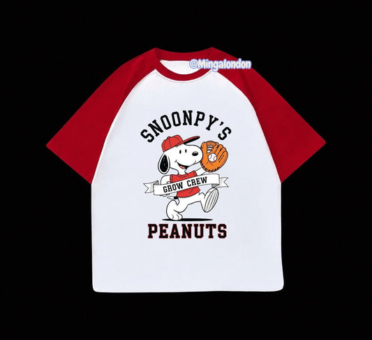Kırmızı Reglan Kol Snoonpy's Peanuts Baskılı T-Shirt