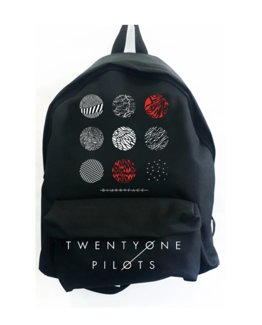 Siyah Twentyone Pilots baskılı suluklu okul sırt çantası