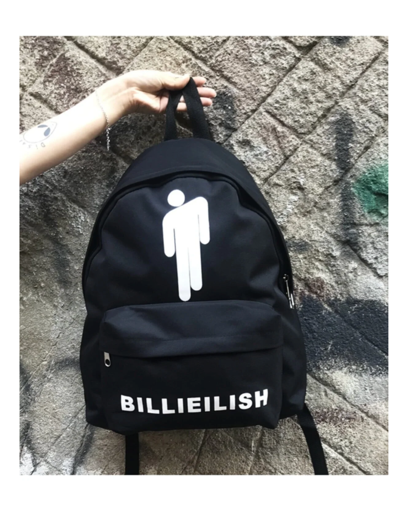 Siyah Billie Eilish Beyaz baskılı suluklu sırt okul çantası