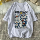 Beyaz Doraemon baskılı Oversize t-shirt