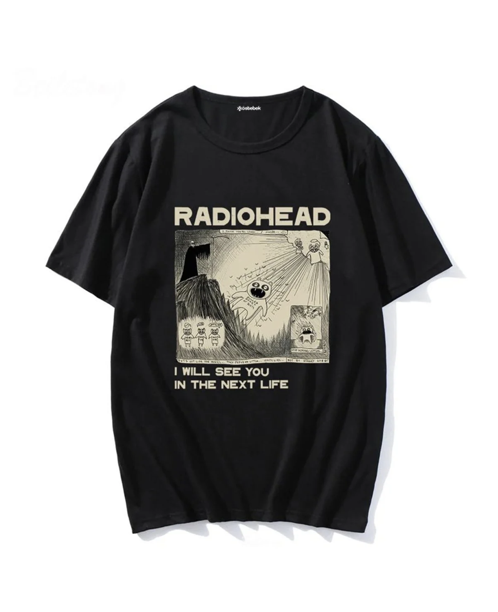 Siyah Radiohead baskılı Oversize t-shirt