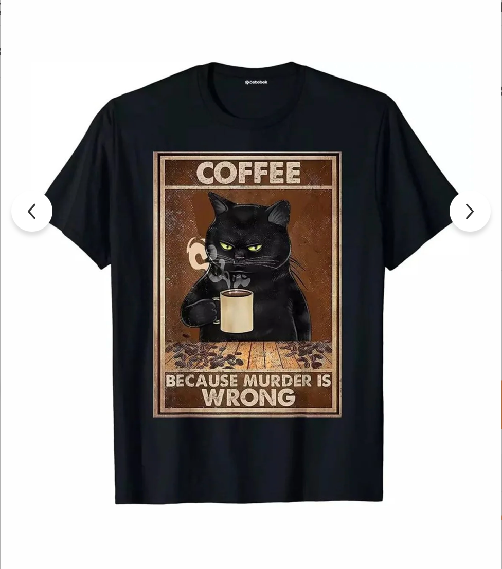 Siyah Coffee Cat baskılı oversize tişört