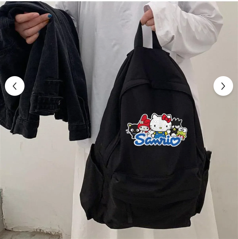 Siyah Sanrio baskılı sırt çantası