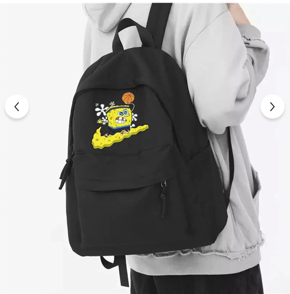 Siyah Sponge Bob Baskılı Sırt çantası