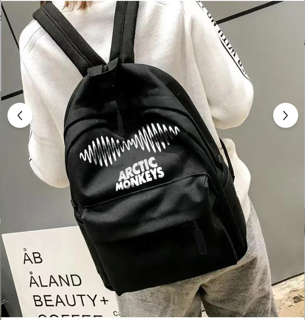 Siyah Arctic Monkey baskılı sırt çantası