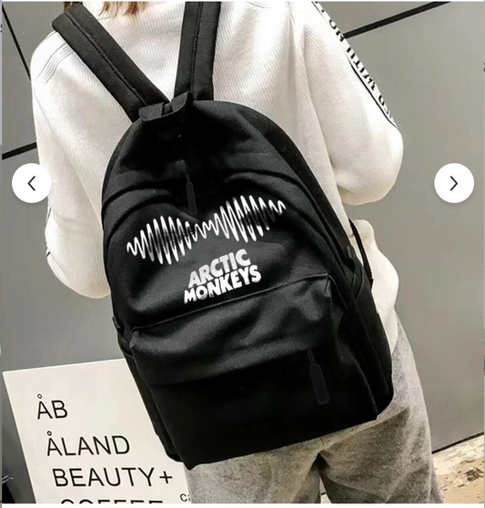 Siyah Arctic Monkey baskılı sırt çantası