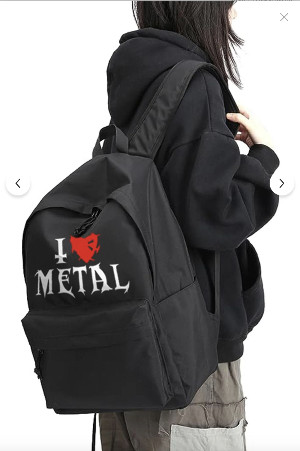 Siyah I love metal baskılı sırt çantası