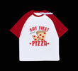 Kırmızı Reglan Kol But Fırst Pızza Baskılı T-Shirt