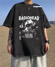 Yıkamalı RADIOHEAD Baskılı Oversize T-Shirt