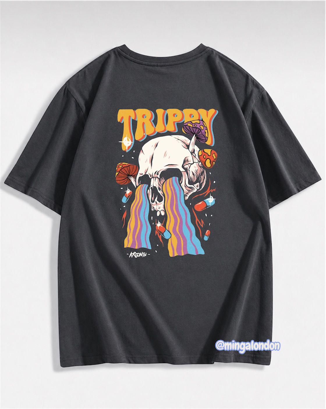 Trippy Sırt Baskılı Füme T-Shirt