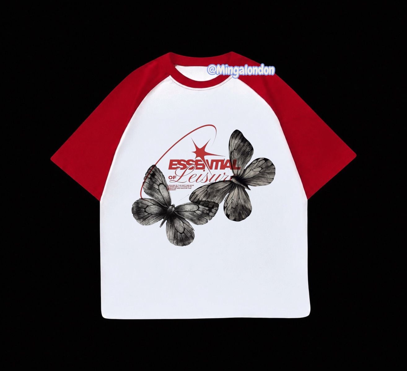Kırmızı Reglan Kol Essentıal Of Leısur Kelebek Baskılı T-Shirt