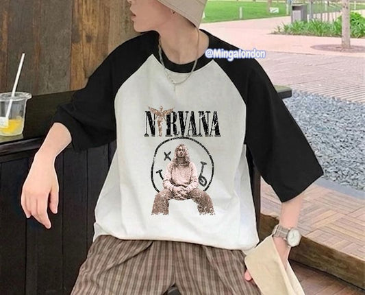 Reglan Kollu Nırvana Baskılı T-SHİRT