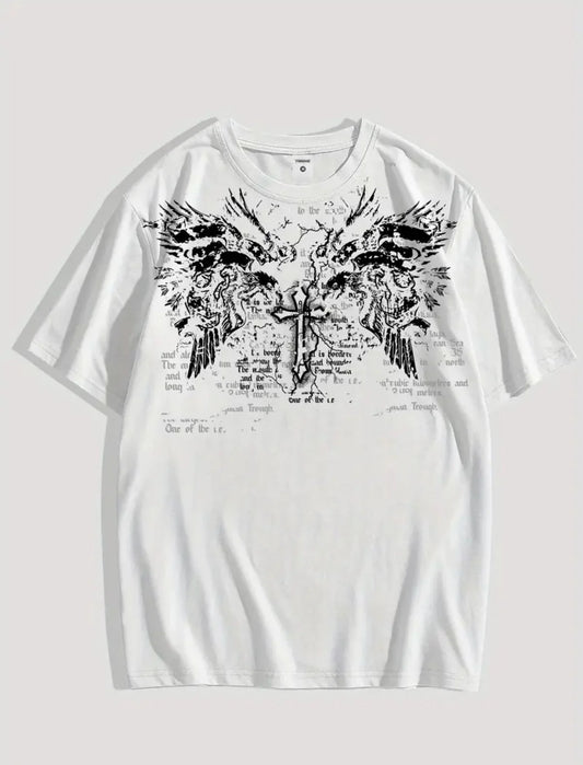 Gothic Baskılı Unisex Oversize Beyaz T-Shirt