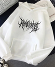 Gothic Graffiti Oversize Unisex Beyaz Kapşonlu Hoodie Sweatshirt