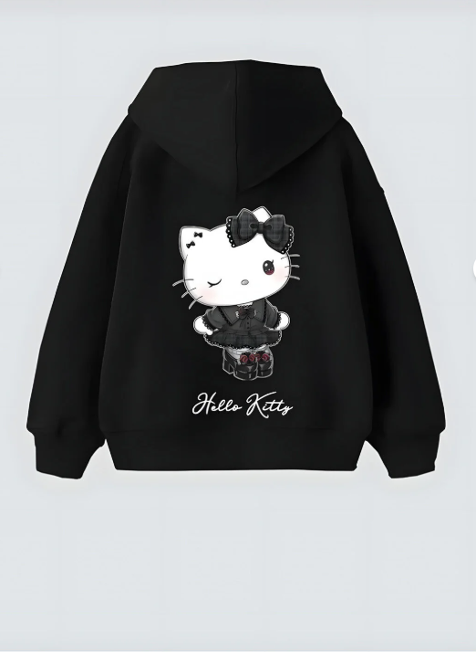 Gothic Hello Kity Tasarım Kapşonlu Unisex Sweatshit Hoodie